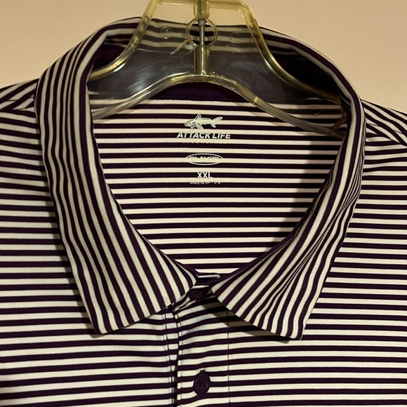 Greg Norman Golf Shirt - Purple Striped - Shark Logo - XXL - PlayDry - Picture 5 of 9
